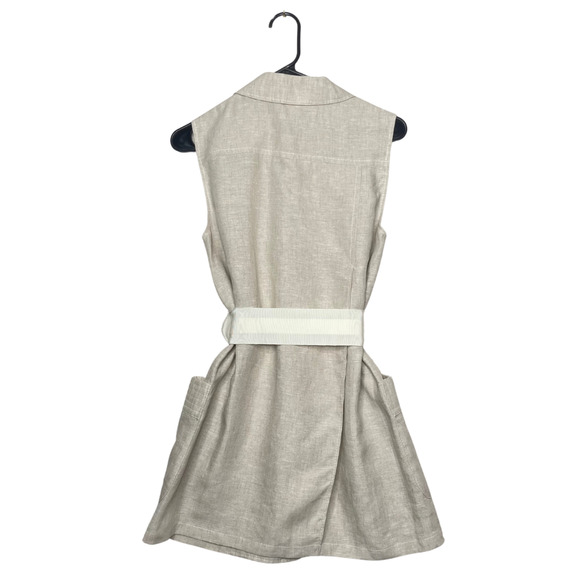 Womens 100% Linen Sleeveless Beige Vest Coat Italy Career Boho Chic NEW - Picture 2 of 11